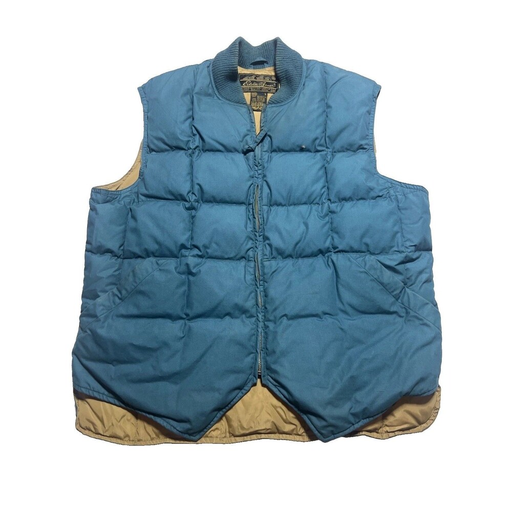 Western Cut Eddie Bauer  Goose Down Vest Mens Large Green Teal Quilted Puffer